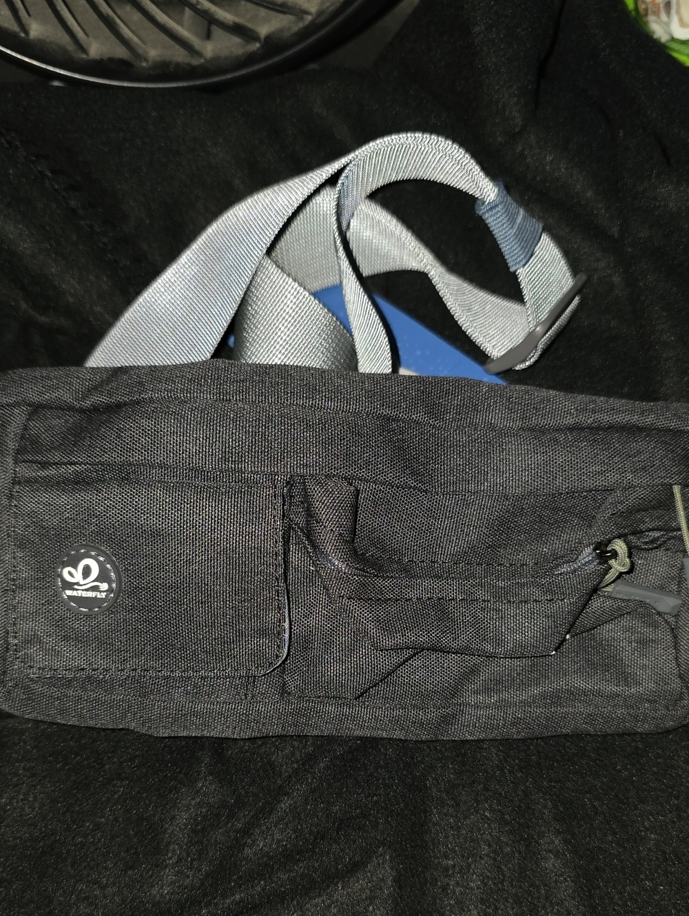 Waterfly Brand Black Men's Crossbody Sling Bag with Grey Strap